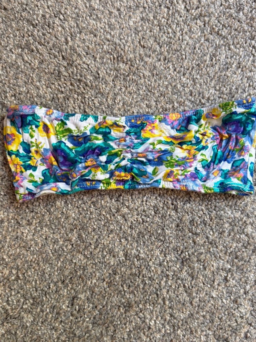 Girls Floral Bandeau Top - White with Blue, Green & Purple